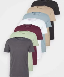 Pier One Uomo 7 PACK - T-shirt Basic - Black/green/bordeaux