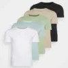 Pier One Uomo 5 PACK - T-shirt Basic - White/beige/black