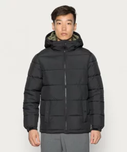 Pier One Uomo BASIC PUFFER JACKET WITH CONTRAST HOOD - Giacca Invernale - Black/olive
