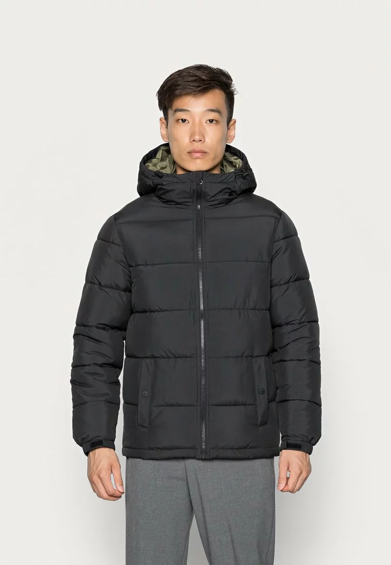 Pier One Uomo BASIC PUFFER JACKET WITH CONTRAST HOOD - Giacca Invernale - Black/olive 3 Pier One Uomo BASIC PUFFER JACKET WITH CONTRAST HOOD - Giacca Invernale - Black/olive
