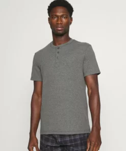 Pier One Uomo LOUNGE HENLEY TEE - Maglia Del Pigiama - Mottled Dark Grey