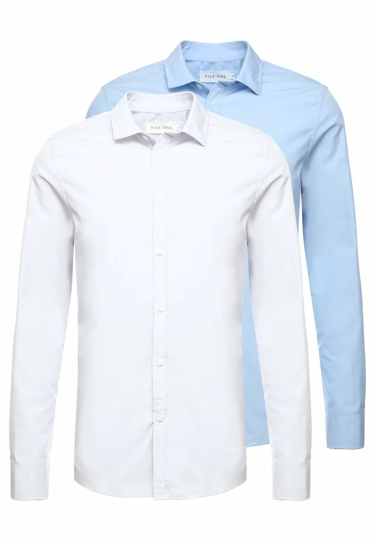 Pier One Uomo 2 PACK - Camicia Elegante - White/light Blue 8 Pier One Uomo 2 PACK - Camicia Elegante - White/light Blue - immagine 6