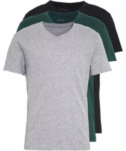 Pier One Uomo 3 PACK - T-shirt Basic - Black, Grey, Green
