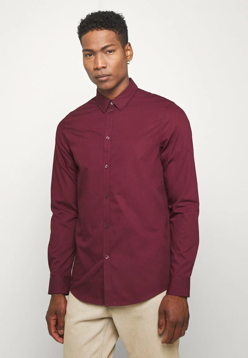 Pier One Uomo Camicia Elegante - Bordeaux 3 Pier One Uomo Camicia Elegante - Bordeaux