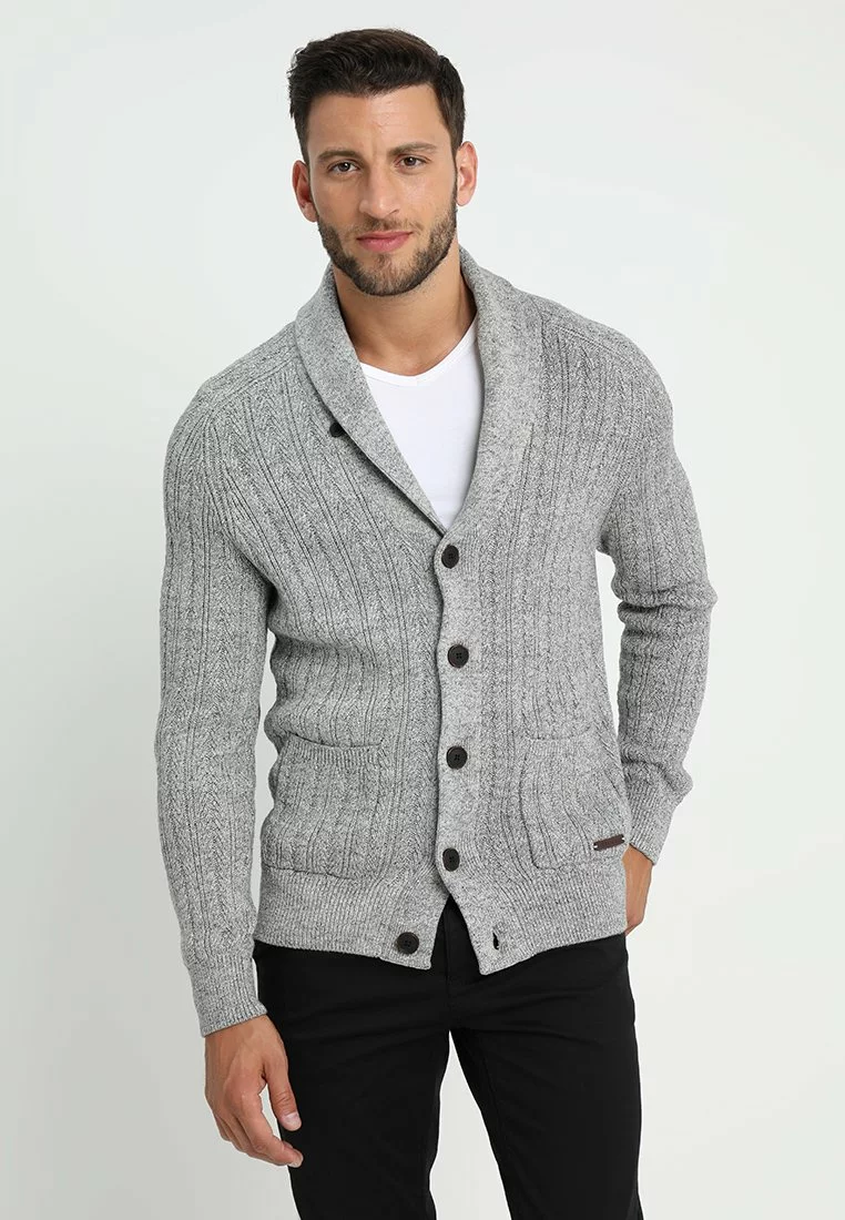 Pier One Uomo Cardigan - Mottled Dark Grey 3 Pier One Uomo Cardigan - Mottled Dark Grey