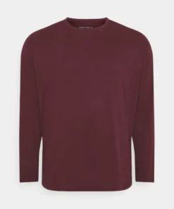Pier One Uomo Maglietta A Manica Lunga - Bordeaux