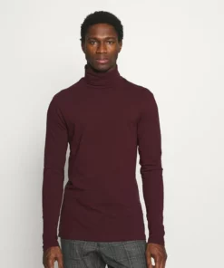 Pier One Uomo Maglietta A Manica Lunga - Bordeaux