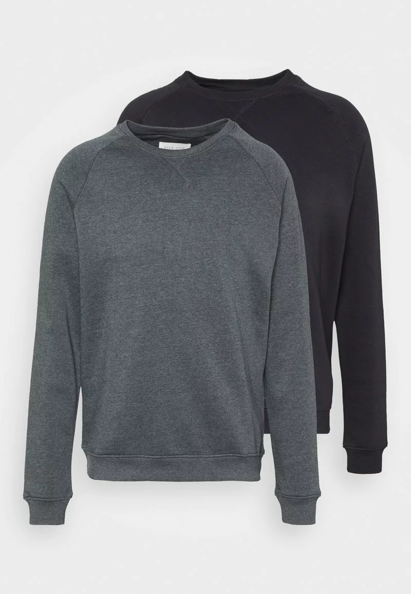 Pier One Uomo 2er Pack CREW NECK - Felpa - Black/mottled Dark Grey 3 Pier One Uomo 2er Pack CREW NECK - Felpa - Black/mottled Dark Grey