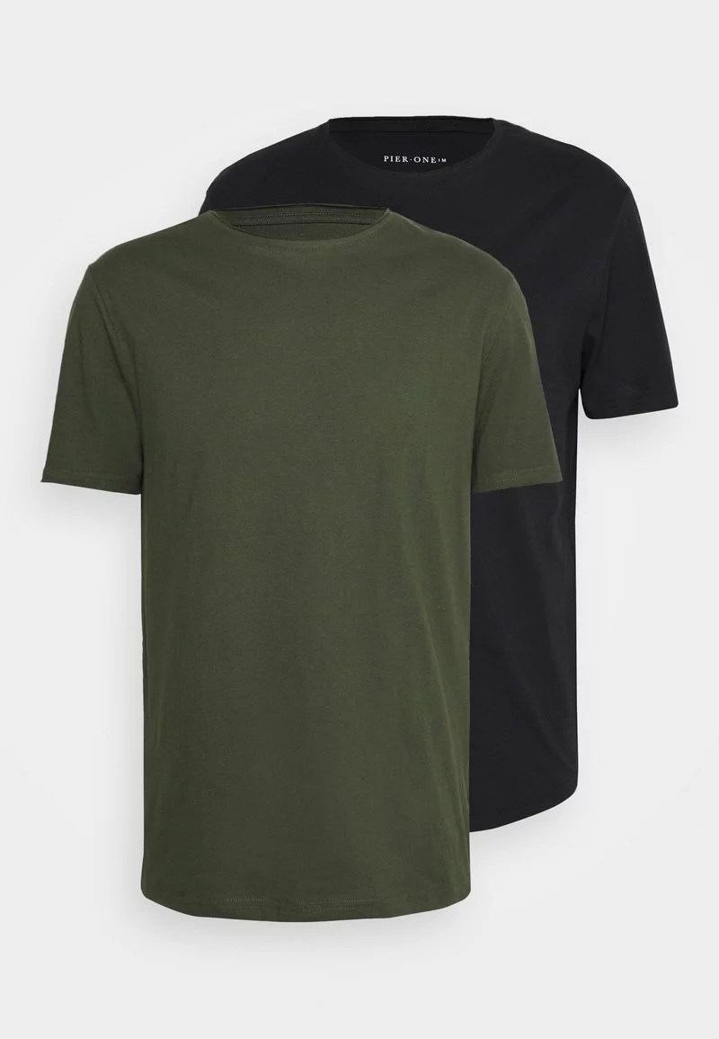Pier One Uomo 2 PACK - T-shirt Basic - Black/khaki 3 Pier One Uomo 2 PACK - T-shirt Basic - Black/khaki