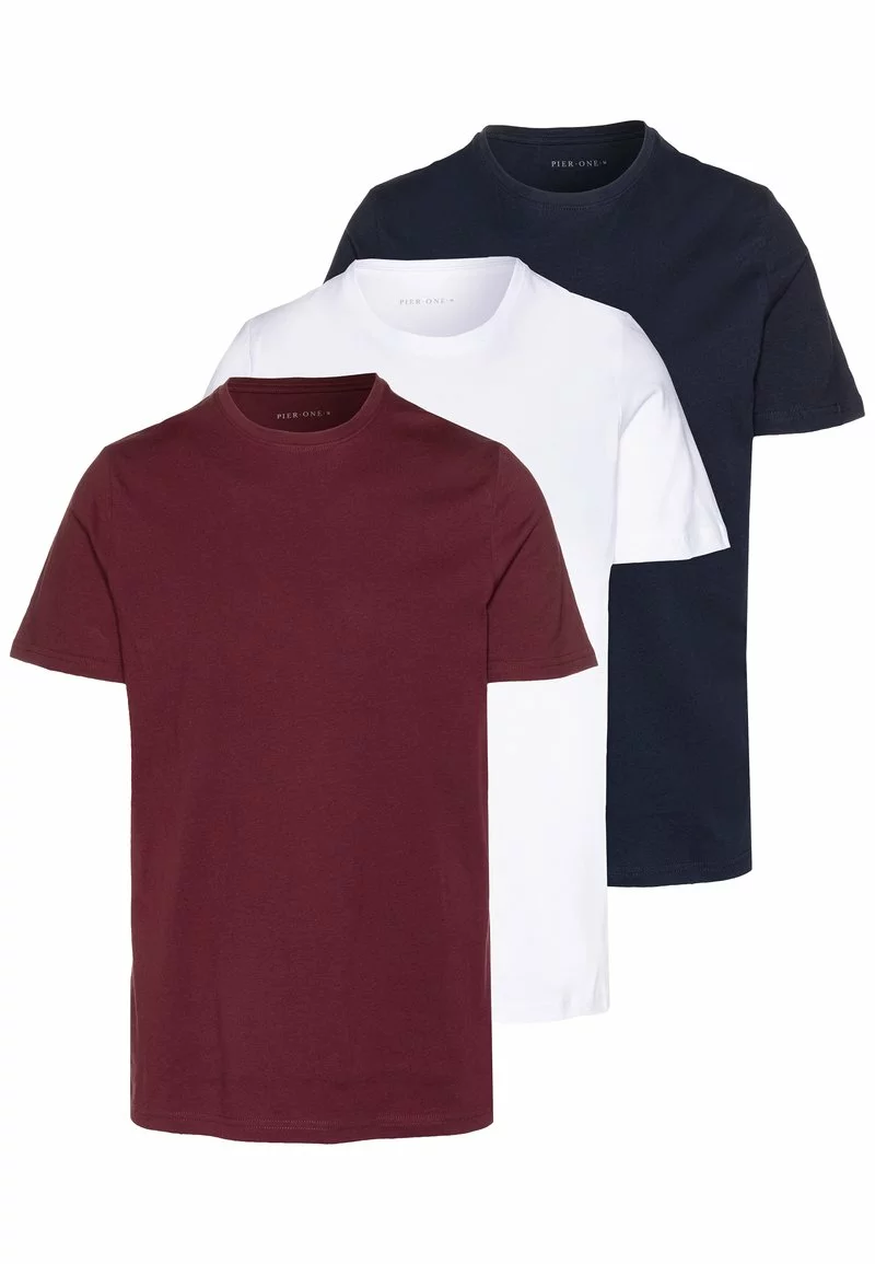 Pier One Uomo 3 PACK - T-shirt Basic - White/dark Blue/red 3 Pier One Uomo 3 PACK - T-shirt Basic - White/dark Blue/red