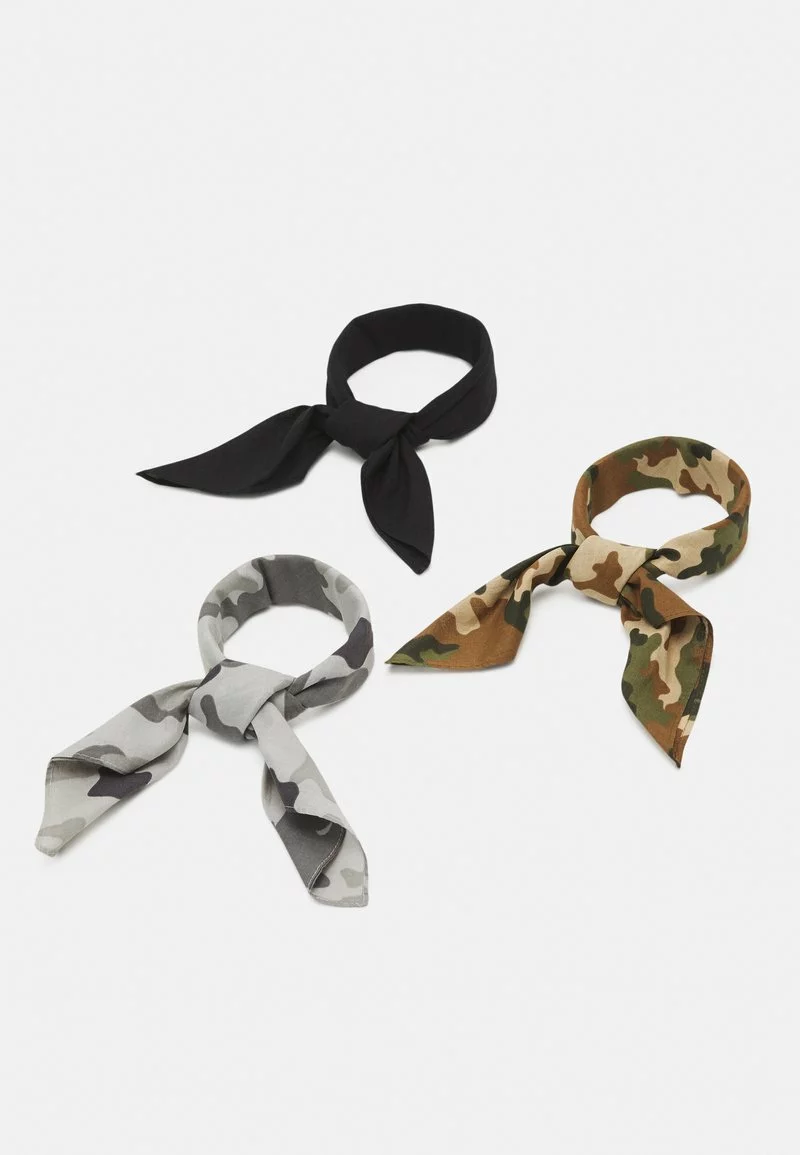 Pier One BANDANA UNISEX 3 PACK - Foulard - Black/grey/olive 3 Pier One BANDANA UNISEX 3 PACK - Foulard - Black/grey/olive