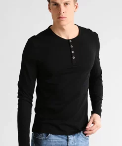 Pier One Uomo Maglietta A Manica Lunga - Black