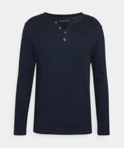 Pier One Uomo Maglietta A Manica Lunga - Navy